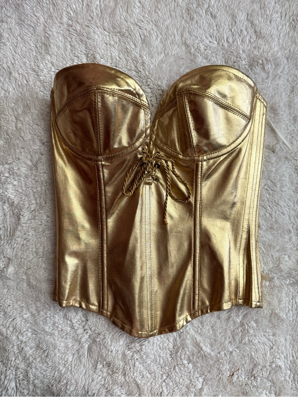 Trashy Lingerie Vintage Metallic Gold Strapless Corset Top Bustier 32D